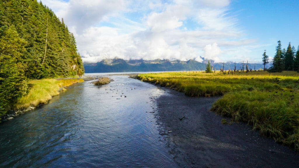 An Alaskan creek runs into Resurrection Bay.