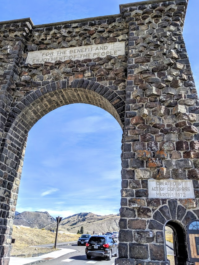 The famed Roosevelt Arch, Yellowstone National Park.