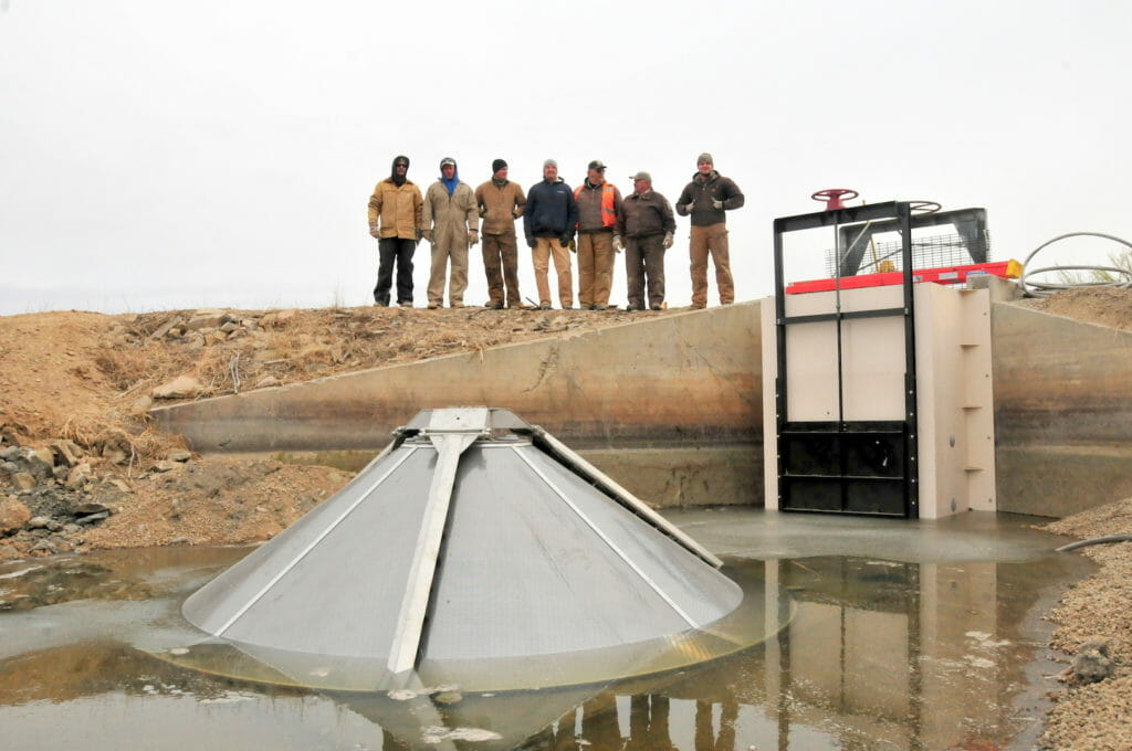 A fish screen installed at the head of Hamp Ditch on Seedskadee National Wildlife Refuge.