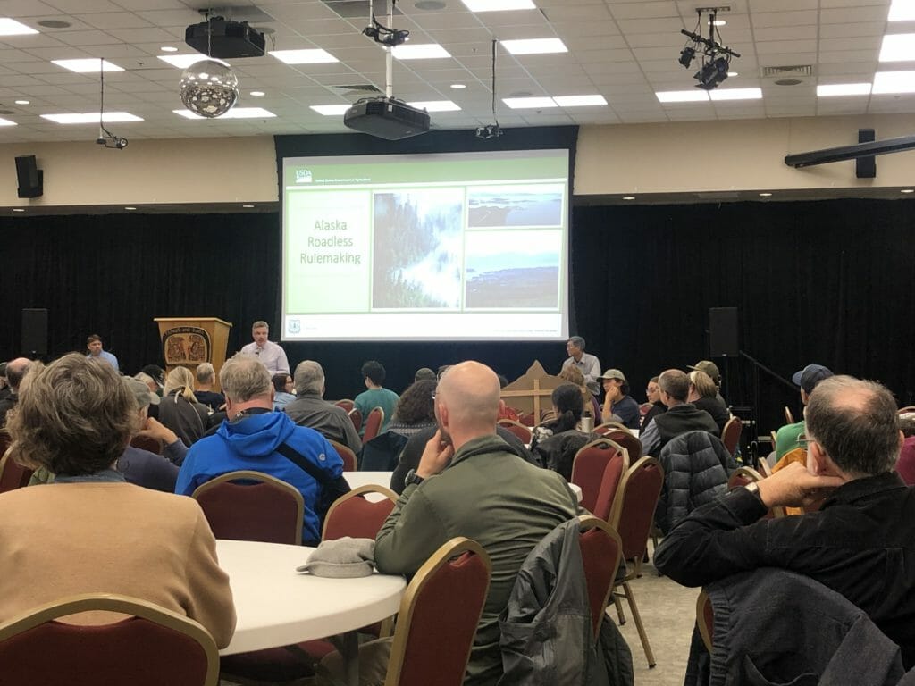 Residents of Juneau attend a Forest Service meeting. 