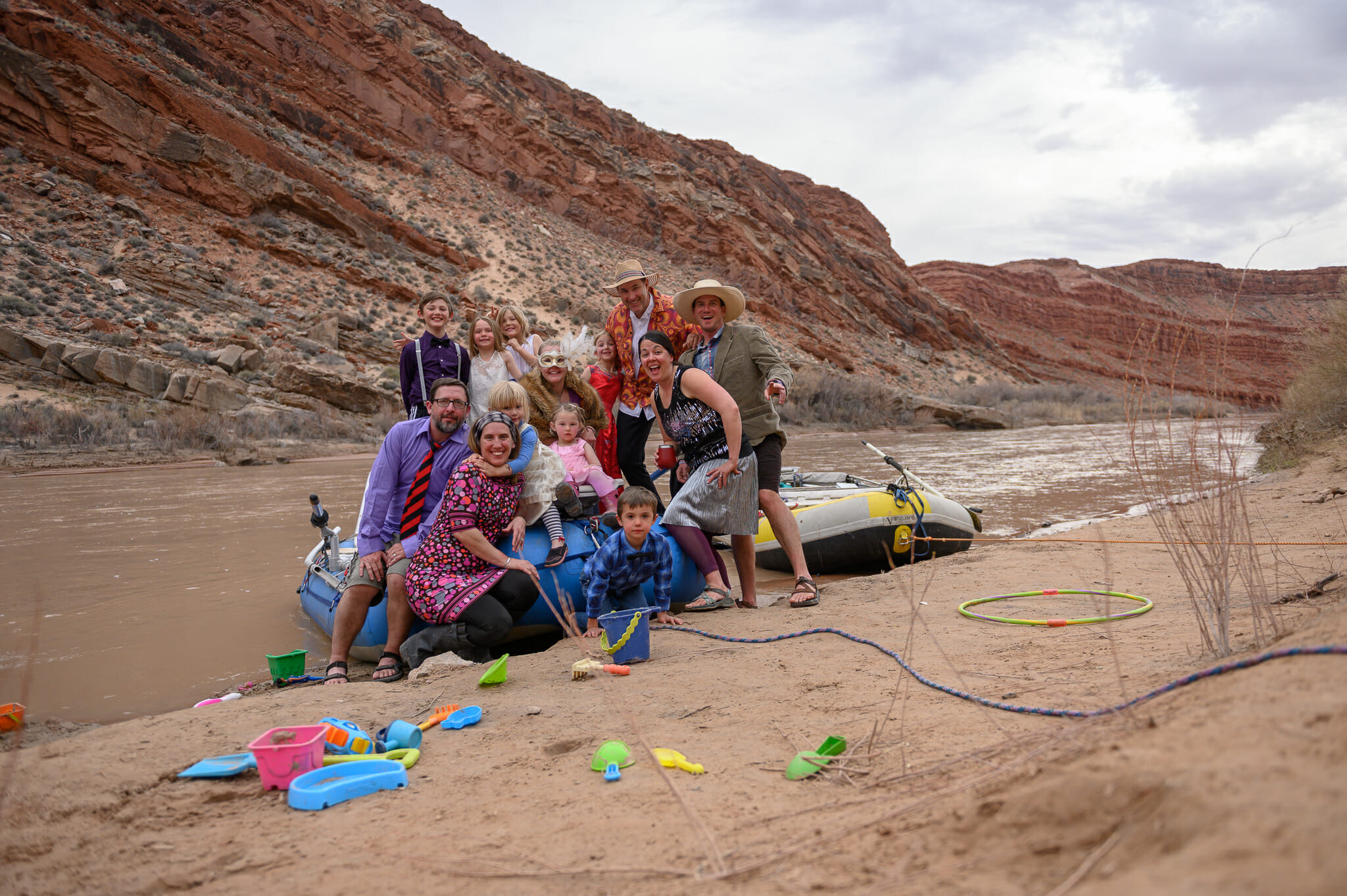 Family and friends raft a western river.