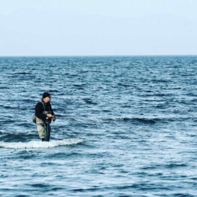 An angler fishes the salt off of Vancouver Island.