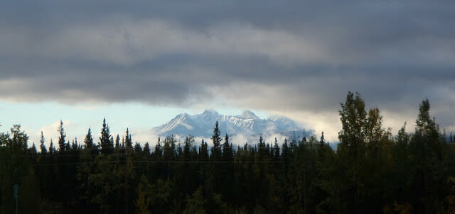 Denali shrouded in storm clouds