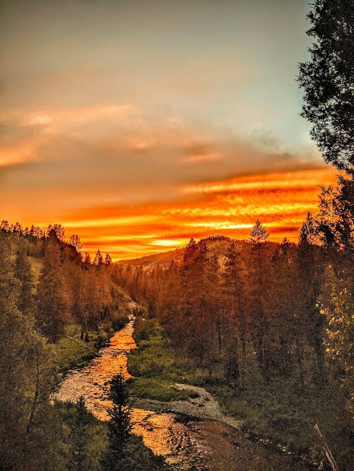 Sunset over a trout stream in Idaho.