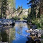 River in forrest with mountains in Sequoia National Park