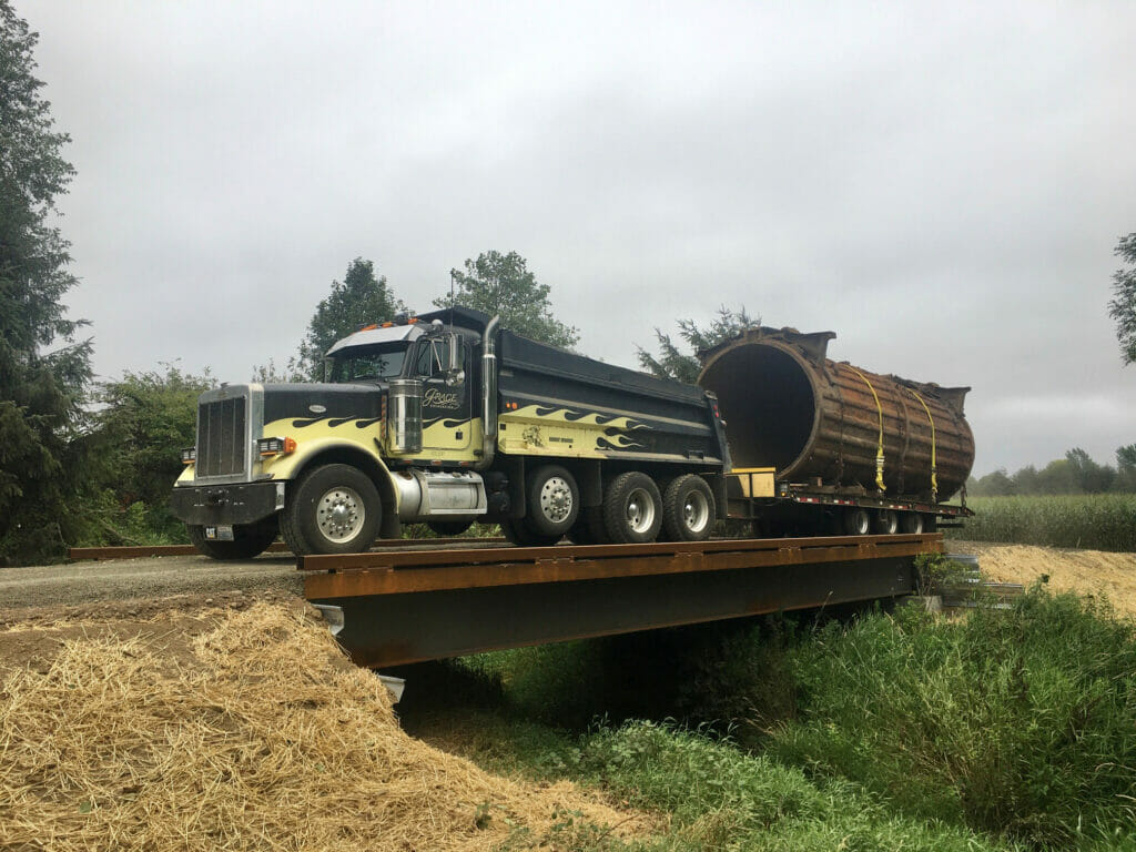 Culvert on the back of a semi trailer