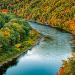 View of Upper Delaware river from high during autumn