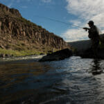 Silhouette of man fishing