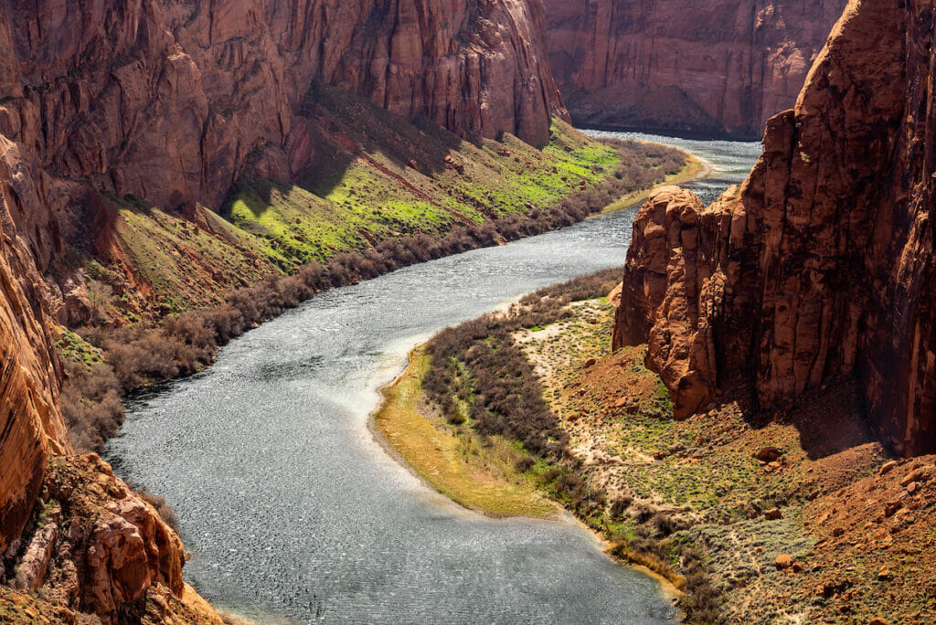 The sparkling Colorado River at the bottom of the Grand Canyon