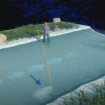 A computer animation of someone fishing