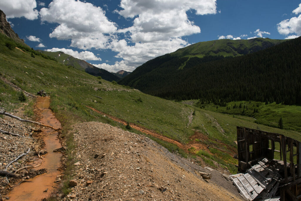 Discoloration draining out of a mine