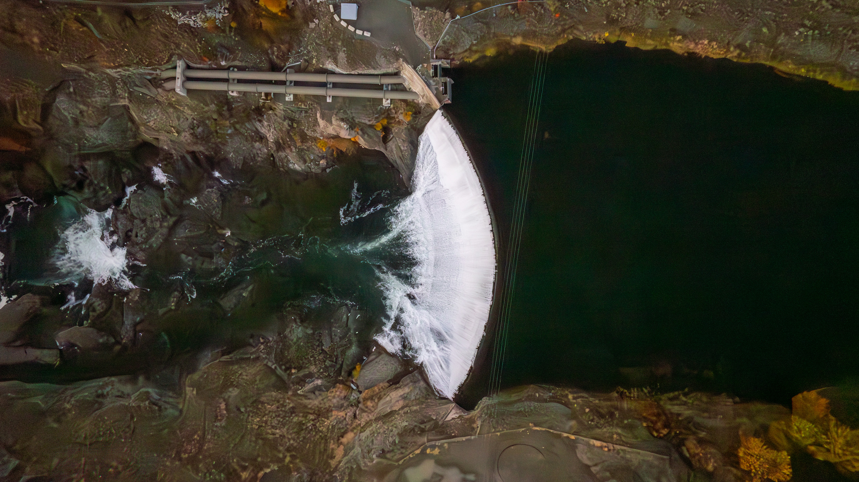 Enloe dam from above drone photo by Steven Gnam
