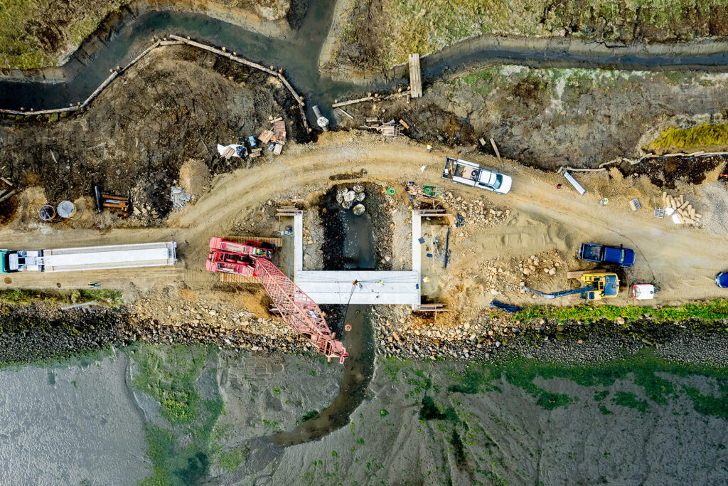 salmon super highway restoration project in process drone shot from above