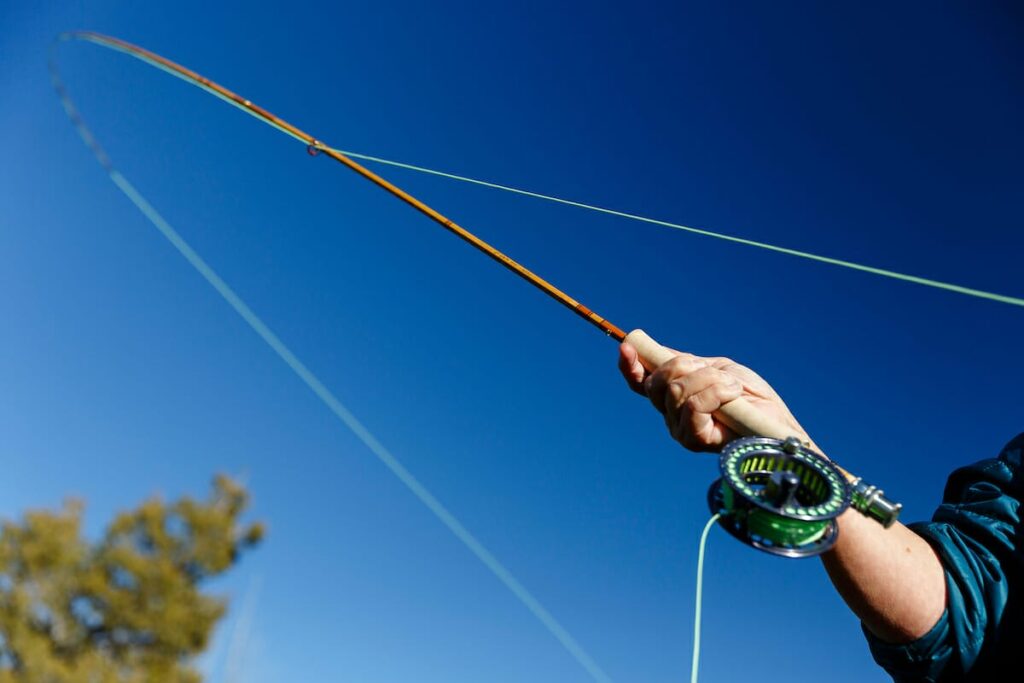 photo of fly rod mid-cast