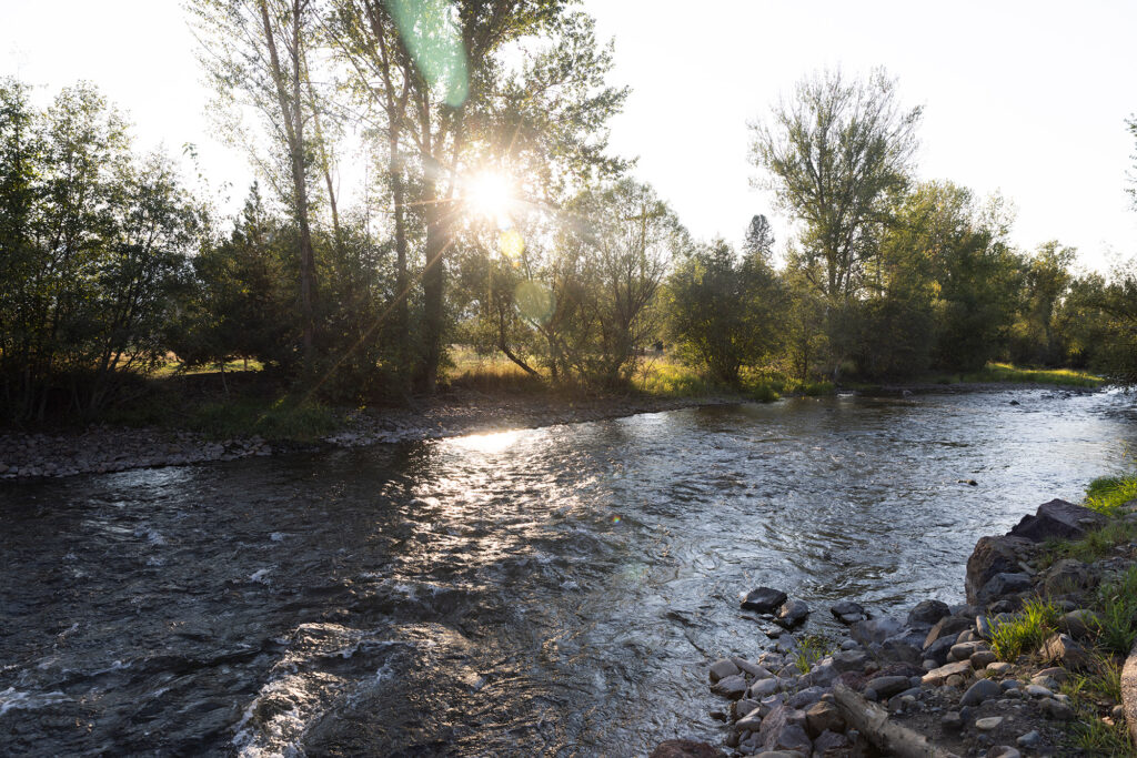 sunrise over wallowa lake stream