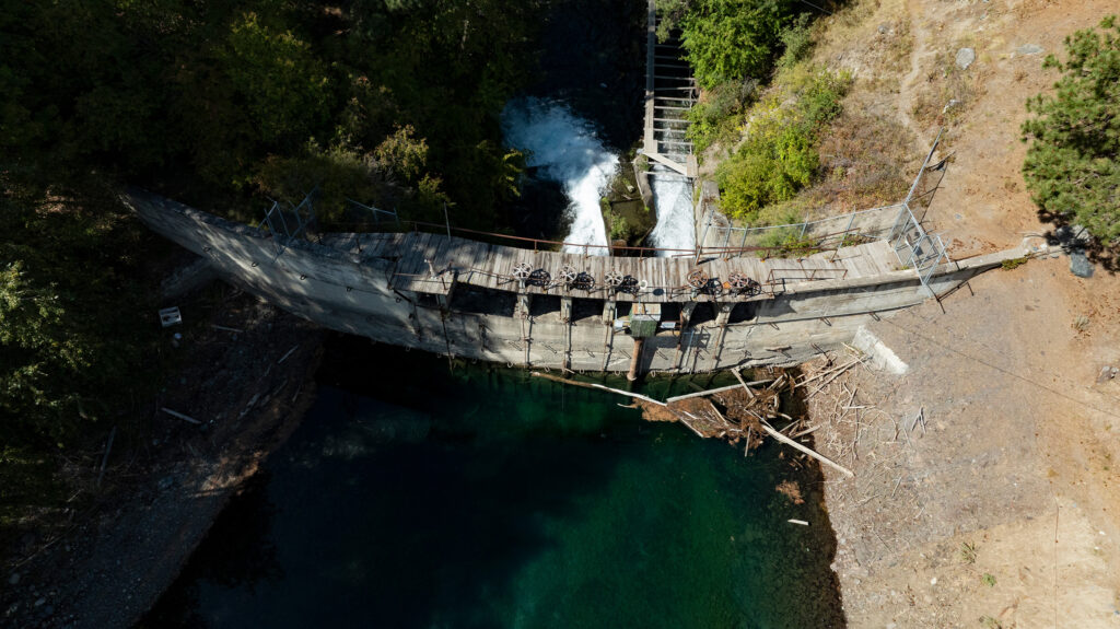 aerial view of wallowa lake dam