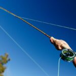 casting fly rod, close up of rod during cast