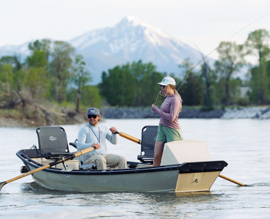 trout unlimited free fly collab two anglers wearing yellowstone cutthroat limited edition hoodie