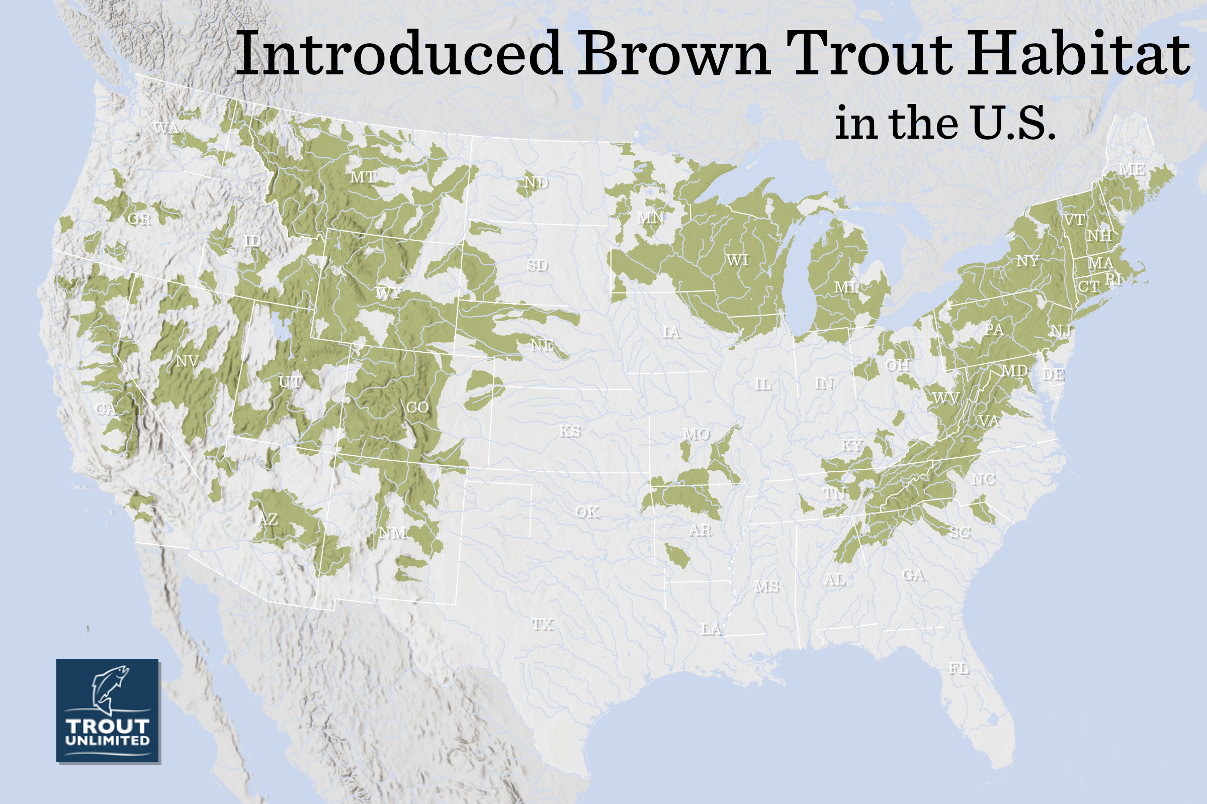 map of brown trout range in U.S.