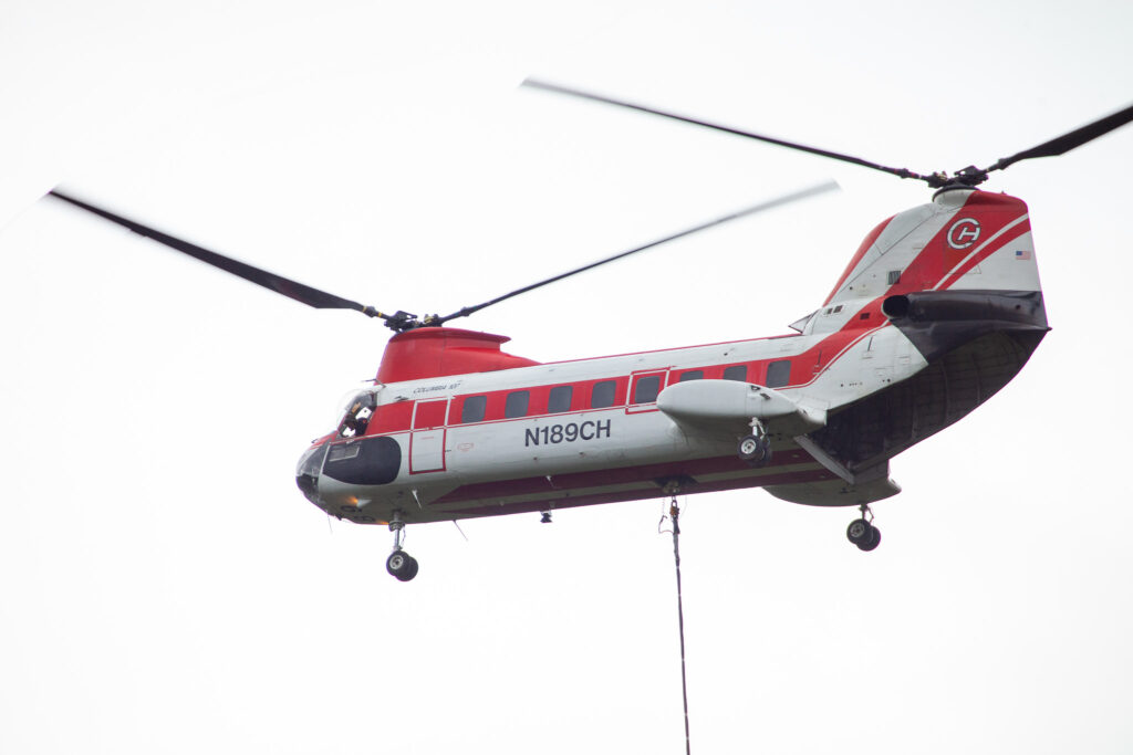helicopter logjam used in logjam stream restoration work