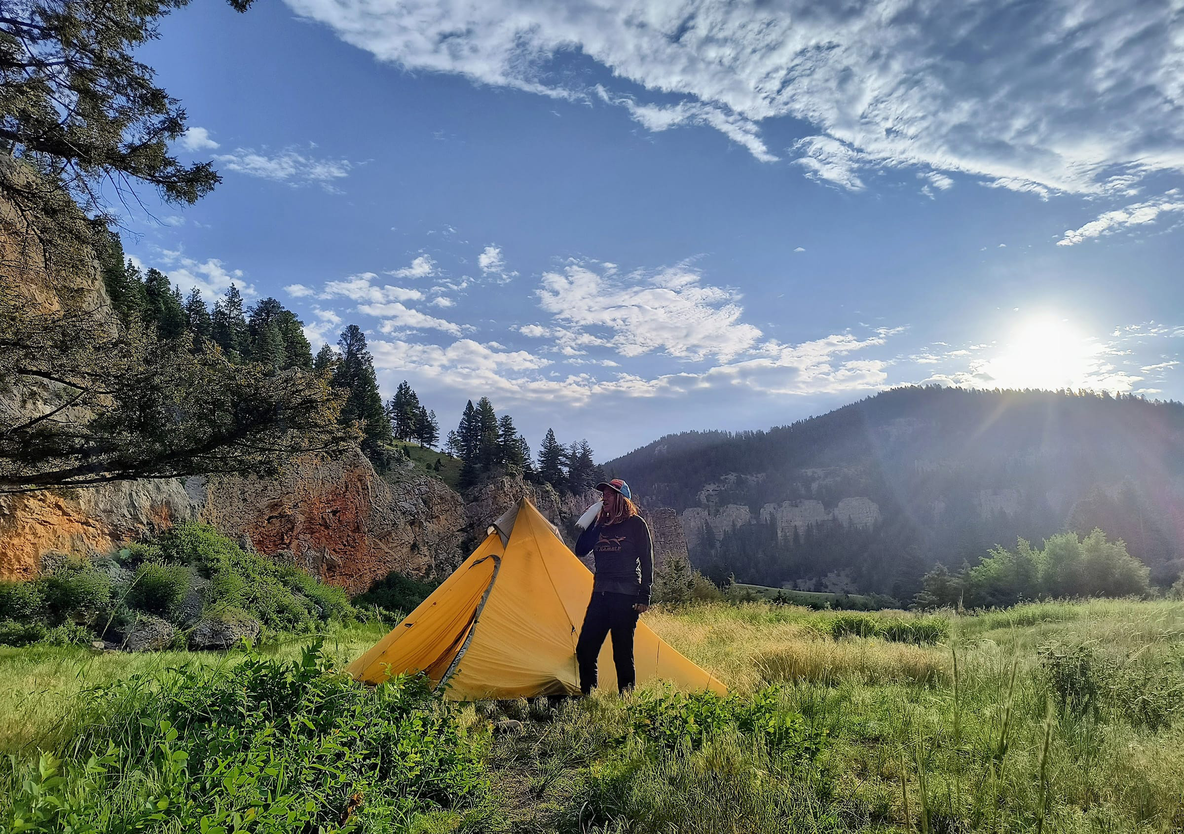 solo backpacker camping in pristine meadow smith river deep creek roadless area